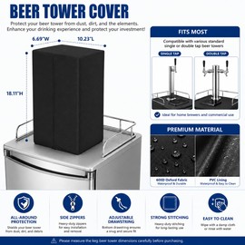Keg Tower Cover, Waterproof Oxford Fabric Kegerator Tap Covers for Single or Double Tap Draft, Outdoor or Indoor - Black (Cover Only)