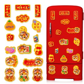 ALIBBON 18 Pcs Happy 2025 Chinese New Year Refrigerator Magnets Lunar New Year Fridge Magnet Spring Festival Refrigerator Stickers Cute Dancing Lion Fridge Stickers Decorations for Home Kitchen