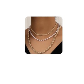 YERTTER Punk Layered Gold Twist Chain Pearl Choker Necklace Chain Twist Choker Adjustble Collar Choker Necklace for Women (Style 9)