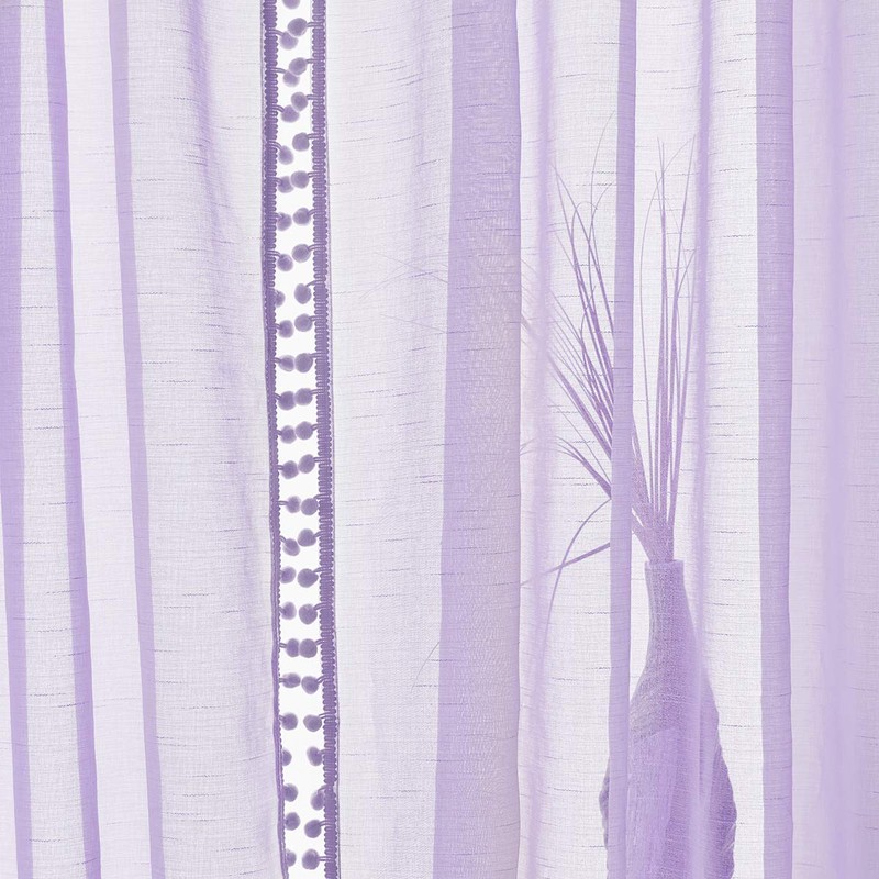 Treatmentex Pom-Pom Sheer Curtains for Kid's Room, 63" Linen Textured