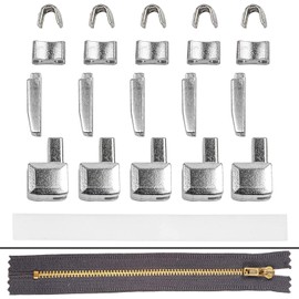 Zip Repair Set, Size 5, for Metal Teeth with Tooth Width 5.5-6.5 mm, Zip end Pieces top + Bottom, Replacement Accessories for zips with Metal Teeth, Zip Stopper top Bottom