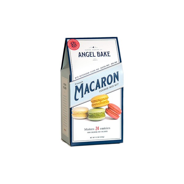 Angel Bake French Macaron Baking Mix With Swiss Buttercream Filling. Gluten Free. Makes 24 cookies.