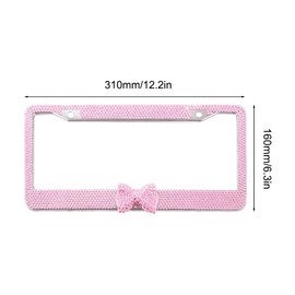 2 STÜCKE Kennzeichenhalter,Strass Edelstahl Nummernschildrahmen Glitzernder Rostfrei Nummernschildhalter mit Strasssteinen Schleife für Universalfahrzeuge SUV LKW