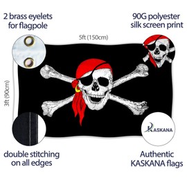Pirate Flag – Jolly Roger Flag - Double-sided Print – 90G polyester - Double Seam - 2 brass eyelets, large 5ft x 3ft