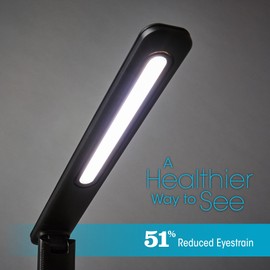 OttLite Renew LED Desk Lamp with 2.1A USB Charging Port and LCD Screen That Displays Date, Time and Temperature, Black