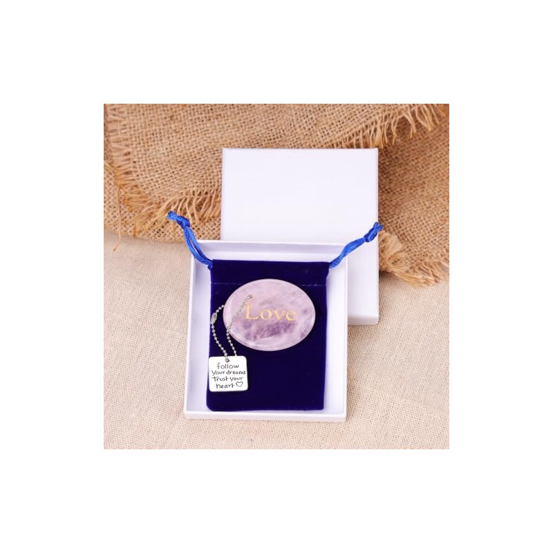 XIANNVXI Engraved Rose Quartz Worry Stone,Pocket Hug Healing Crystal