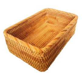 amololo Handmade Rectangle Wicker Fruit Box Rattan Tray Magazine Organizer and Small Objects Container Serving Basket (Medium)