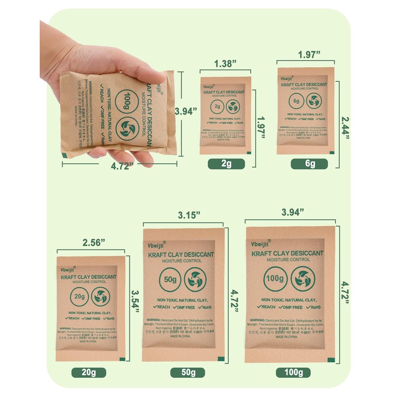 Vbeijll 50g 40 pcs Kraft Clay Desiccant Packs, Food Safe