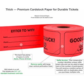 100 Tacticai Red Raffle Tickets (8 Colors Available), 3.5" x 2", Enter to Win Form Card with Name, Phone & Email for Events, Contest, 50/50, Ballot Box, Fundraiser & Prizes