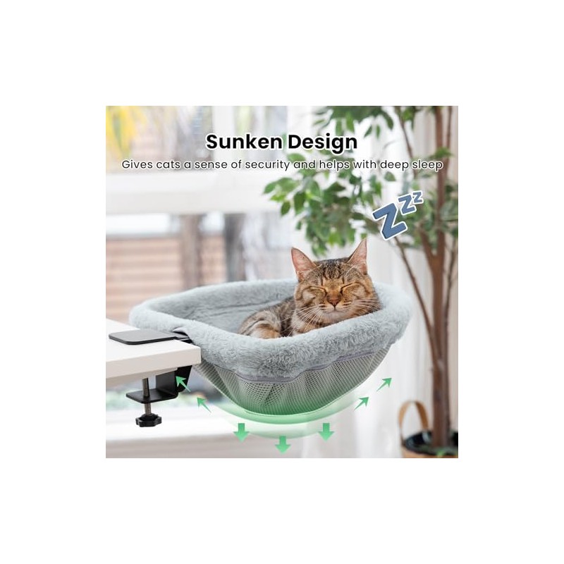 JUNSPOW Cat Desk Bed - One-Click Folding,Sunken Design & Space-Saving