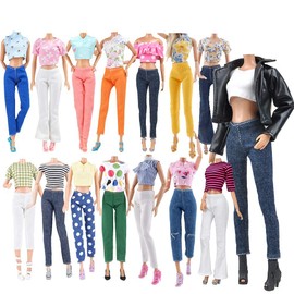 E-TING 5 Sets Doll Clothes with 10 Pair Shoes Accessories for 11.5 Inch Doll Outfits Random Style(Leather Jacket)
