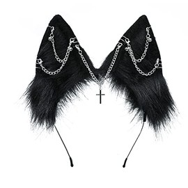 VIGVAN Handmade Wolf Fox Ears Cosplay Head Accessories Kawaii Headband (Chain Black)