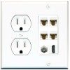 Wallplate City 4 Port CAT6 Ethernet Coax 1 HD Wall Plate + TAMPER Resistant Power Outlet