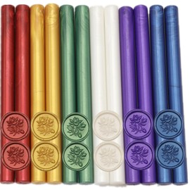 Assorted Colors Sealing Wax Sticks, ONWINPOR 12 Pcs Glue Gun Wax Seal Sticks for Wax Seal Stamp, 6 Colors Red White Purple Gold Blue Green Wax Seal Sticks Set for 0.43'' Glue Gun (Mixed)