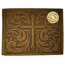 GENUINE TEXAS BRAND Custom 12 Gauge Shotgun Nocona Soft Leather Cross Bifold Wallet