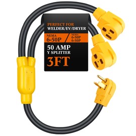 Tellegloww 50 Amp Welder Y Splitter Adapter Cord Compatible with NEMA 6-50P to NEMA 6-50R/ 6-50R, 3 Feet 3 Prong Splitter for Welder and EV Charger, 250 Volt, 6/3, AWG 3 Conductors, Yellow