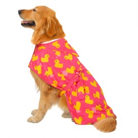 HDE Dog Bathrobe Super Absorbent Quick Drying Towel with Hood for All Dog Breeds Sizes S-XXL - Pink Rubber Ducks - XL