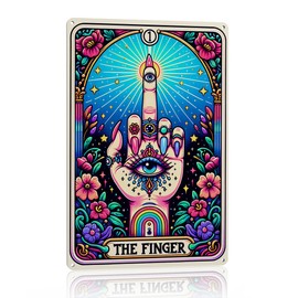 Tarot Skeleton Wall Decor, Funny Tarot Card Wall Art Decor, Goth Room Decor, Sarcastic The Finger Witchcraft Supplies, Metal Aluminium Plate Signs for Farmhouse Home Office Bedroom Kitchen 8 x 12 Inch