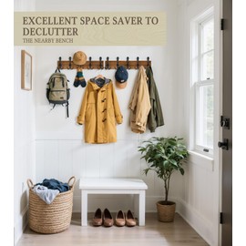 RELBRO Coat Rack Wall Mount, 16.7 Inch Wooden Wall Coat Hanger with 5 Triple Hooks, No Assembly, 2 Pcs, Brown