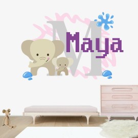 Kraftmatics Design Mom Baby Elephant Custom Name Wall Decal Vinyl Sticker Wall Art Room Decor