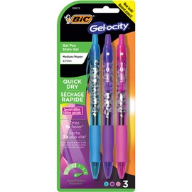 BIC Gel-ocity Quick Dry Special Edition Fashion Gel Pen, Medium Point (0.7mm), Assorted Fashion Colors, 3-Count