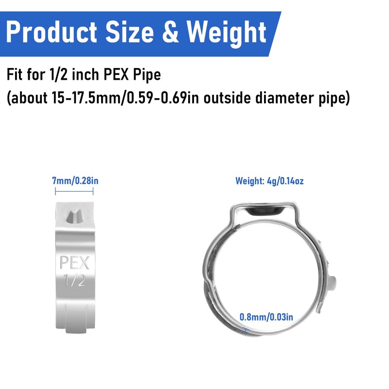 Kodilin 140-Pack 1/2 Pex Crimp Ring, Heavy-Duty 304 Stainless Steel