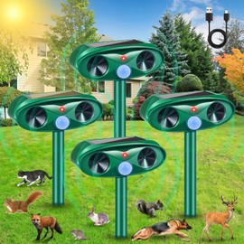 4 Pack 2025 Solar Ultrasonic Repellent Outdoor Deer Repellent Devices with Motion Detection Cat Squirrel Rabbit Deterrent for Yard Waterproof Animal Repeller for Skunk Racoon Rodent Dog Mole