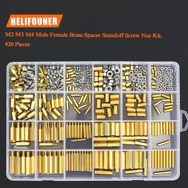 HELIFOUNER 420 Pieces M2 M3 M4 Male Female Hex Brass