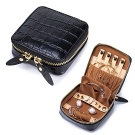 EutDett Leather Travel Jewelry Case, Jewelry Pouch Bag with Zipper, Small Organizer for Necklaces, Earrings, Rings, Bracelets, Watch, Gifts for Women