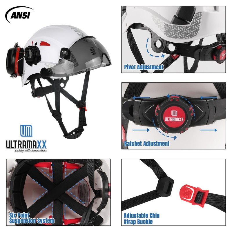 Safety Helmet Hard Hat and Ear Protection, ANSI Z89.1 Approved