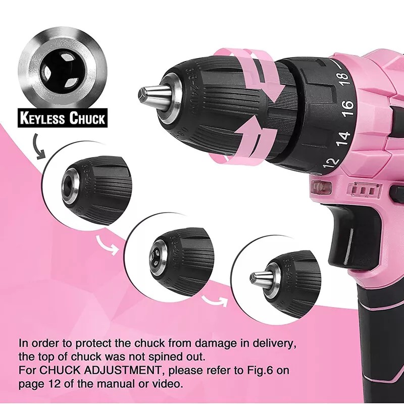 WORKPRO 12V Pink Cordless Drill Driver Set Electric Screwdriver Driver
