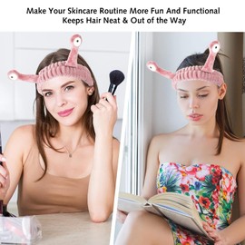 Face Wash Headband, Snail Spa Hair Bands Makeup Headbands Women Cartoon Cute Coral Fleece Elastic Headband Creative Hair Accessories for Washing Face Shower Sports Beauty Skincare