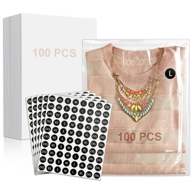 100PCS 10"x13" T-shirt Packaging Bags with Cardboard and Clothing Size Stickers, Thick Clear Plastic Cellophane Tee Shirt Packing Wrapping Clothes Bags, T-shirt Package Set