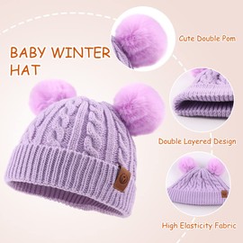 Zsedrut Kids Winter Beanie Hat Scarf Gloves Set Knit Warm Toddler Winter Cap Gloves Neck Warmer for Boys Girls 1-8 Year(Purple)