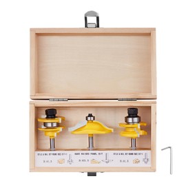 VEVOR Router Bits Set, 3 Pieces, Carbide Router Bit Kit with 1/4 Inch Shank, Wood Carrying Case, Woodworking Tools for Professional and Beginners Carpenter, for Wood MDF Particle Board Plywood