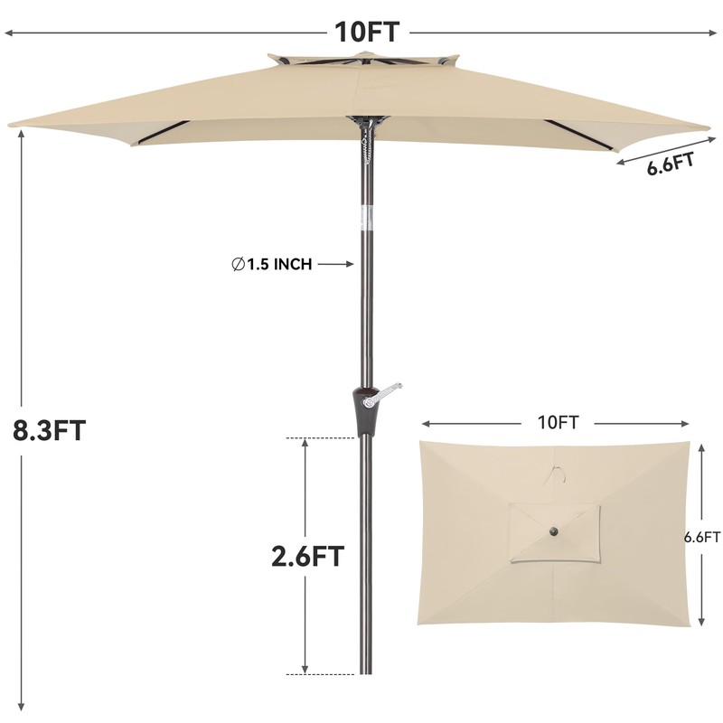 6.6 x 10 ft Rectangular Patio Umbrella, Outdoor Market Table