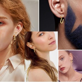 Name Earrings Inital Alphabet Letter U Earrings 925 Sterling Silver Customized Letter Earrings for Women Mens Earrings with Inital Letter Popular Jewelry Gift for Boys and Girls FE0116U-Y