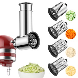 Stainless Steel Slicer Shredder Attachment for KitchenAid Stand Mixer,Includes Cheese Grater,Grinding Powder,Vegetable Slicer Shredder for Kitchenaid cheese grater attachments with 4 Blades by HOZODO
