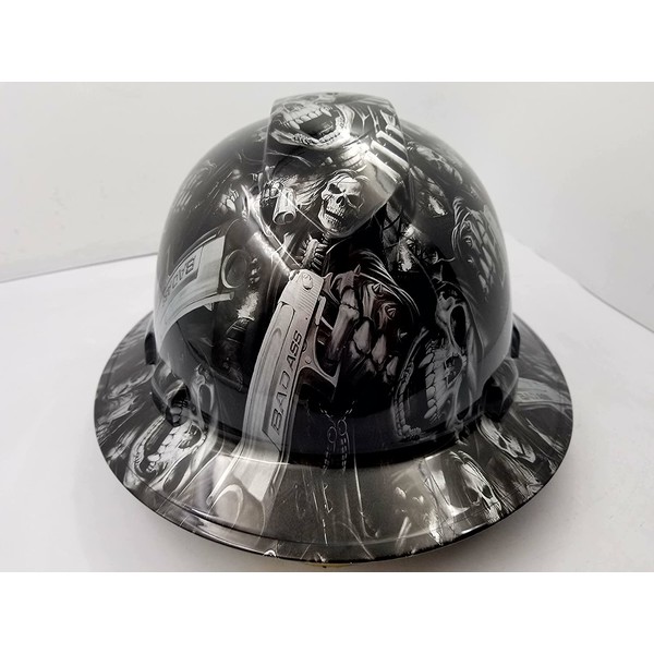 Wet Works Imaging Customized Pyramex Full Brim Grim Reaper Skull Shooter Hard HAT with Ratcheting Suspension Custom LIDS Crazy Sick Construction PPE