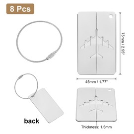 uxcell Travel Luggage Tags for Suitcases, 8Pcs Aluminum Metal Luggage Tags with Strap, Privacy Protection Bag Tags for Travel Luggage Baggage Identifier (Silver)