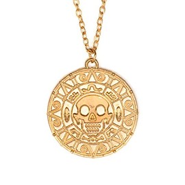 papapanda Pirate Necklace with Aztec Coin of Pirates of the Caribbean Chain Made of Alloy Gold
