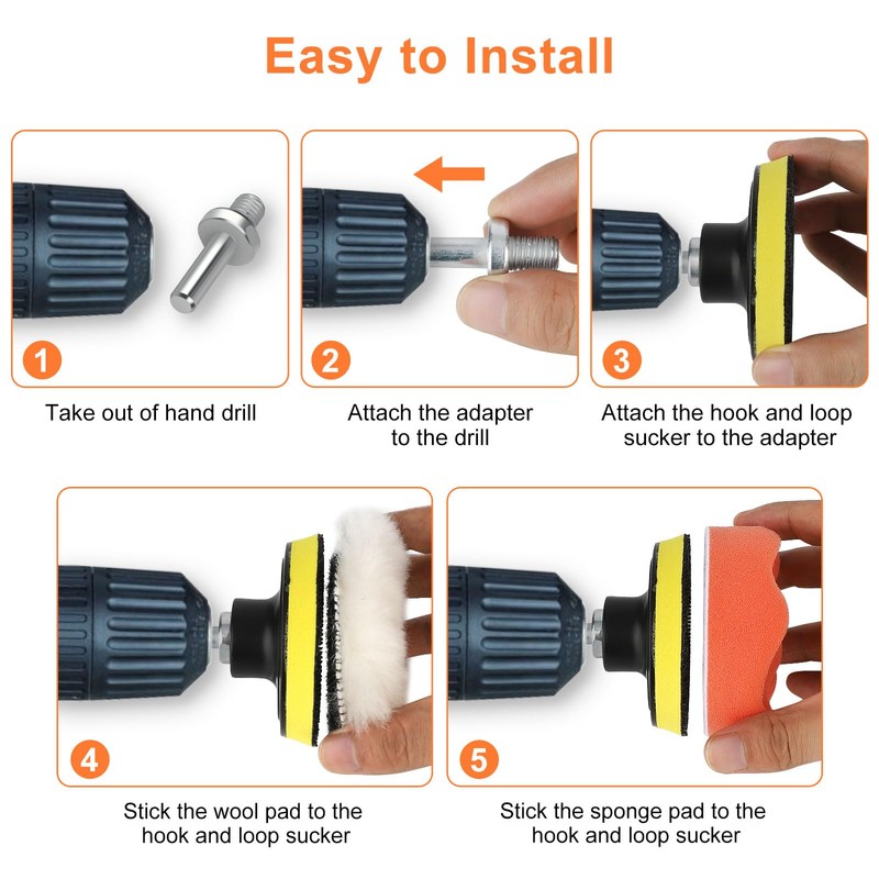 Linkstyle 9PCS Polishing Pad Kit, 3 Inch Wool and Sponge