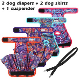 Washable Female Dog Diapers (4 Pack+1 Suspenders), Reusable Female Girl Doggy Doggie Puppy Wraps Panties Belly Band for Pet Heat Period Pooping Peeing Potty Training Incontinence Marking Large