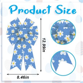 Hying 2PCS Spring Flower Bows for Wreath, Blue Floral Wreath Bows for Spring Décor, Blue White Flower Bows for Front Door Indoor Outdoor Wall Tree Topper Decoration Supplies Ornament