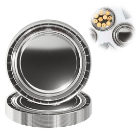 Pack of 16 Paper Plates, Party Plates, Metallic Plates in Silver, Disposable Plates, Gold Foil Plate Set, 17.8 cm Party Tableware Set, Dessert Plates for Birthday Party, Weddings, Anniversary,