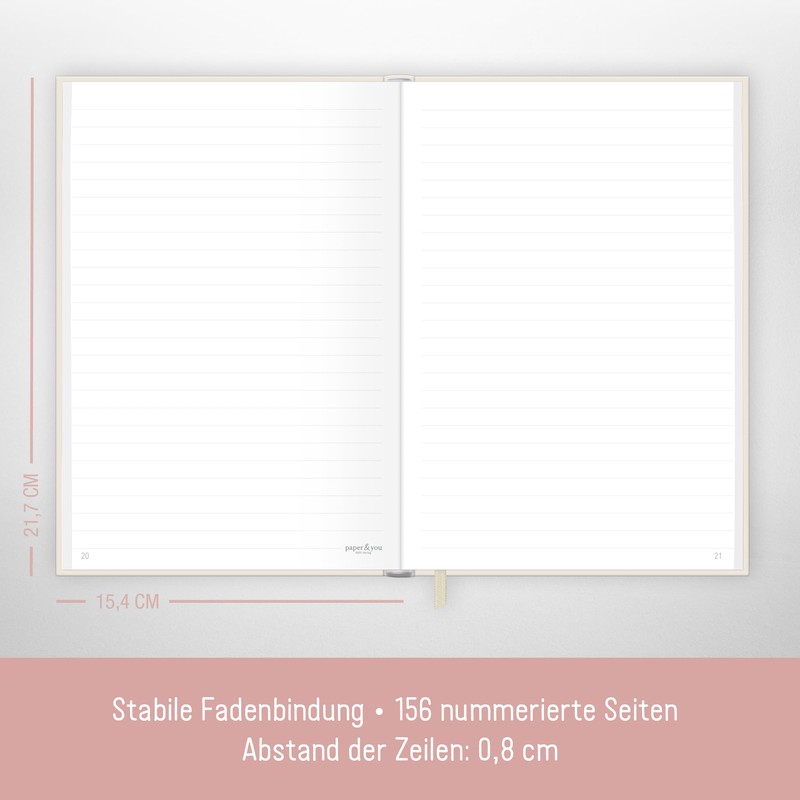 paper&you® Notebook A5+ Lined with Elastic Band "Dainty Flower" 156