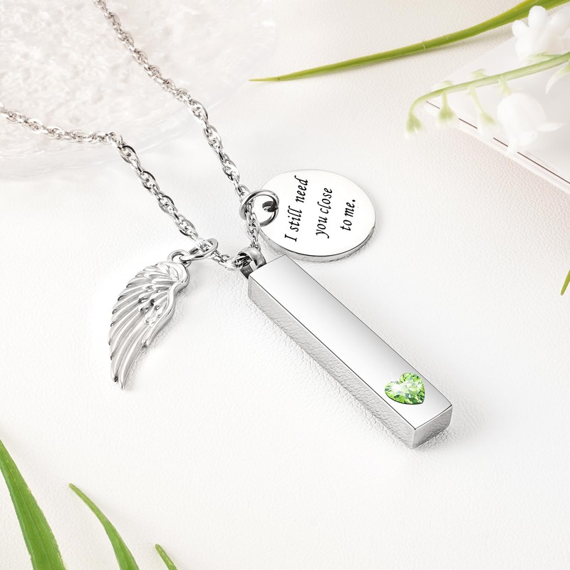 XIUDA Cremation Jewelry for Ashes with Angel Wing Charm Vertical