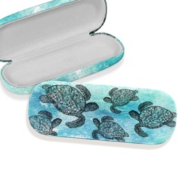 WIRESTER Hard Shell Eyeglasses Case, Clamshell Sunglasses Holder Protective Cover with Microfiber Cloth - Ocean Sea Turtles