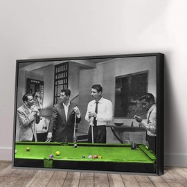 Rat Pack Playin Pool Colored Canvas Art Wall Home Decor - Various Sizes (24in x 18in Modern Black Framed)