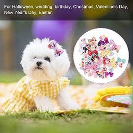 Zerodis 50 Uds. Lazos para el Pelo de Perro con Bandas de Goma, Conjunto de Accesorios de Aseo para Cachorros Y Gatitos para Perros de Pelo Largo, Lazos para el Pelo de Gatito, Colores Al Azar